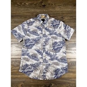 Denim & Flower Shirt Mens Medium Blue Outdoor Hawaiian Floral Camp Adult